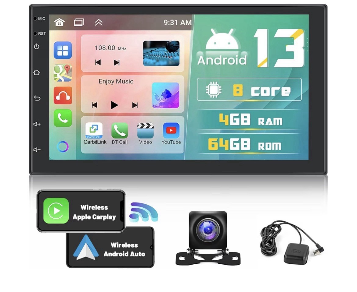 Hikity Y3867 2 DIN Android 13 7in Touchscreen Car MP5 GPS WiFi Bluetooth USB
