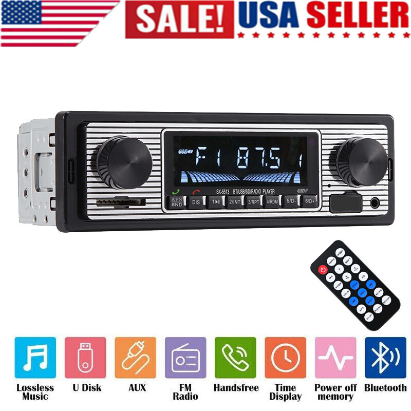 Bluetooth Vintage Car FM Radio MP3 Player Classic Stereo Audio Receiver USB AUX