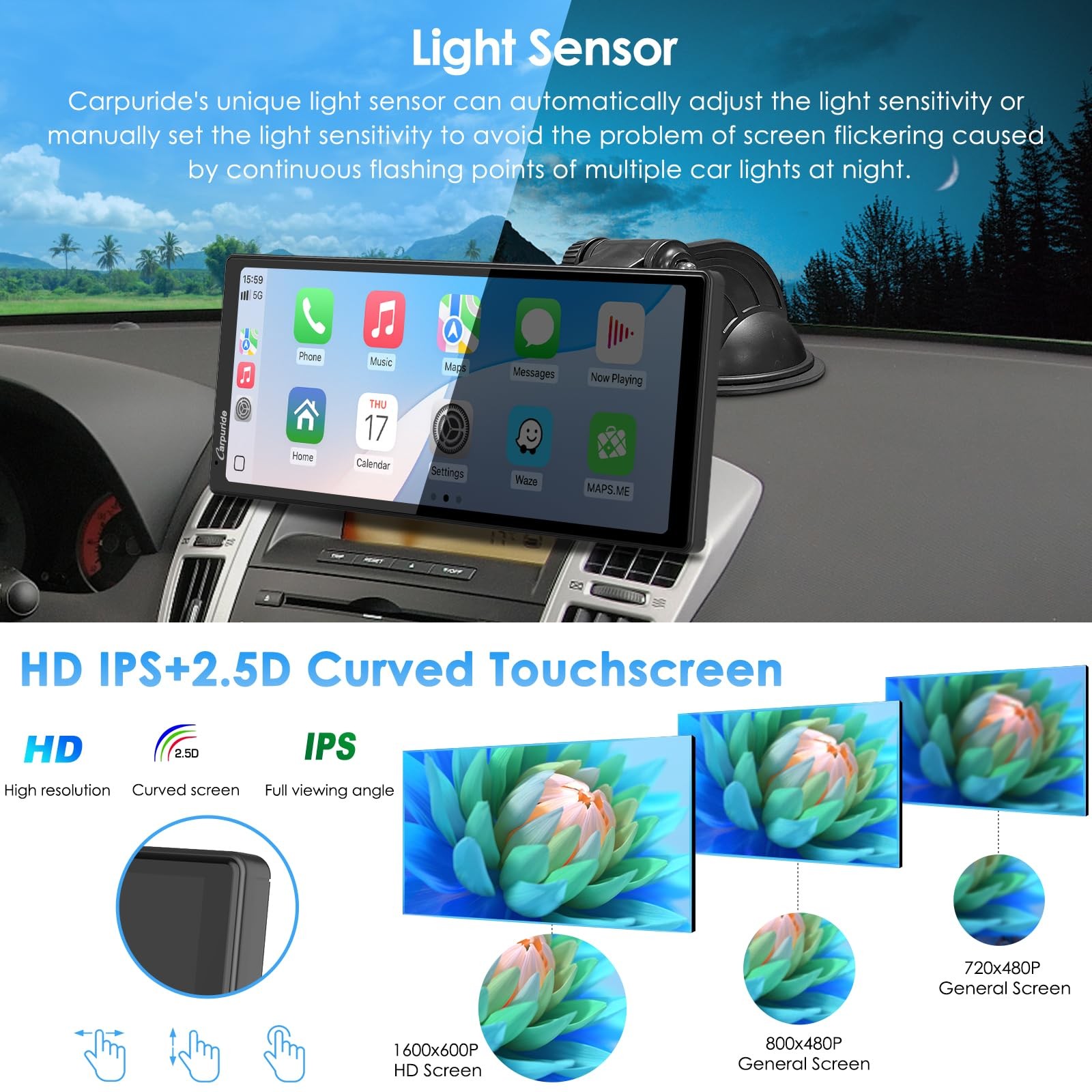 CARPURIDE 10.26 Inch Wireless/Wired Apple CarPlay, Android Auto and Mirror Li…