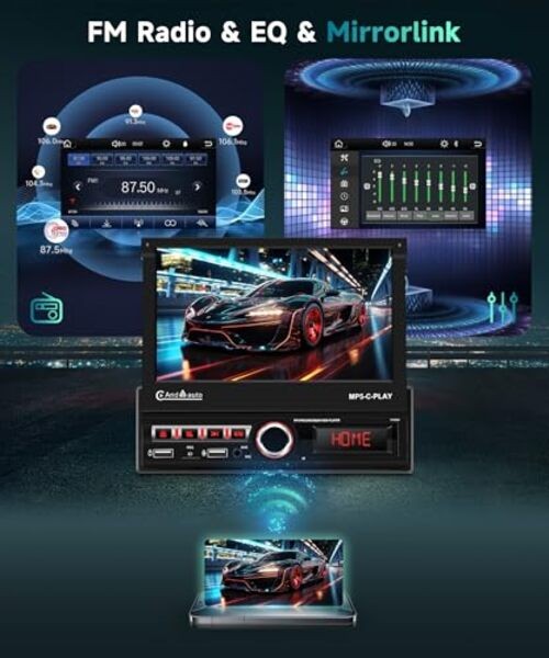 Single Din Car Stereo with Wireless Carplay – 7″ Automatic&FM/RDS – 7″
