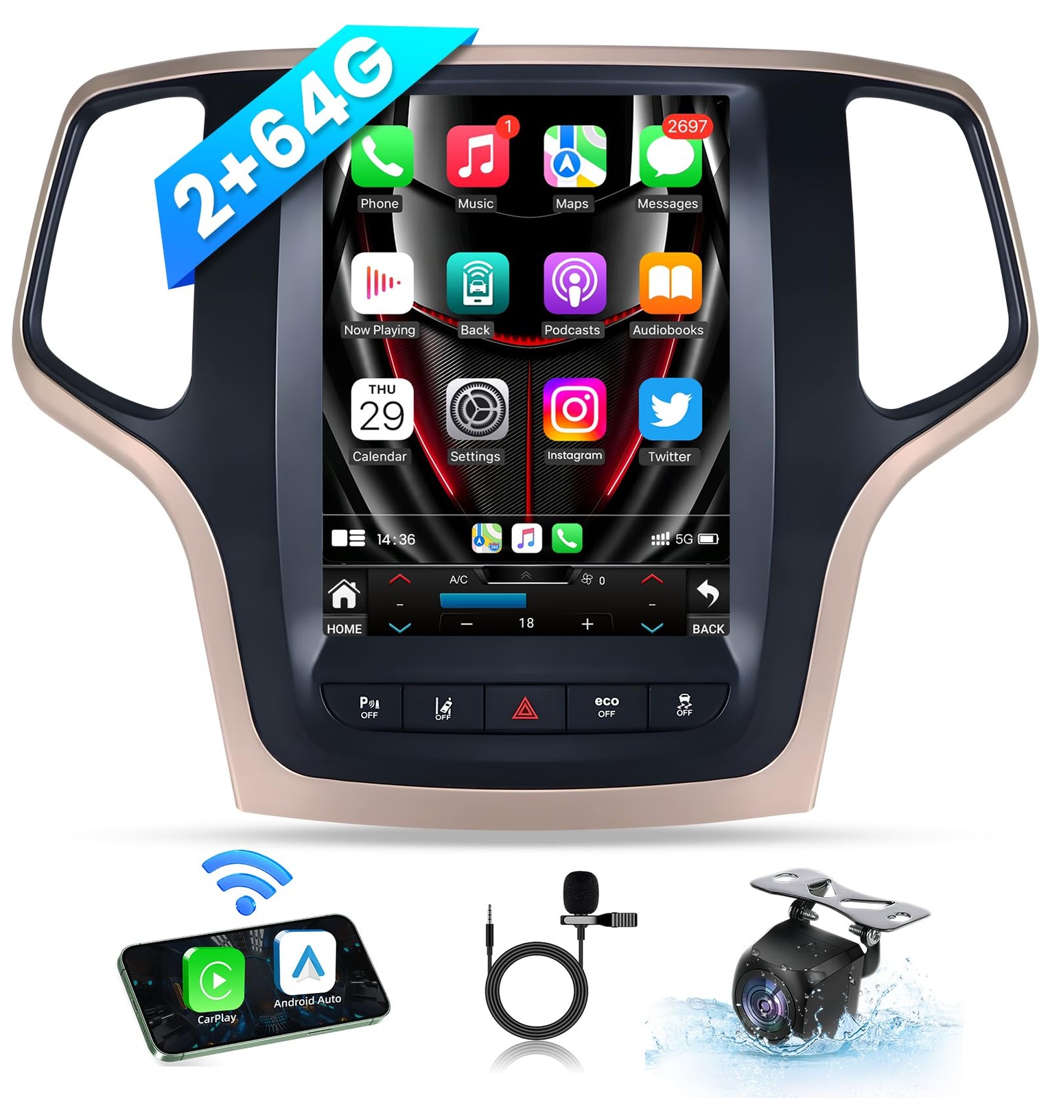 4Core 64G Android Carplay Car Radio GPS FM for Jeep Grand Cherokee WK 2014-2016
