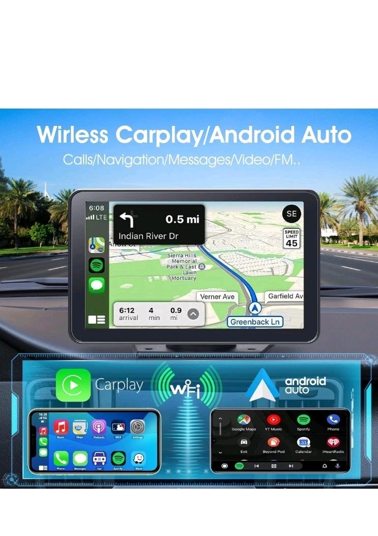 Wireless CarPlay Screen 7″ HD Portable Car Stereo Touchscreen Multimedia Player