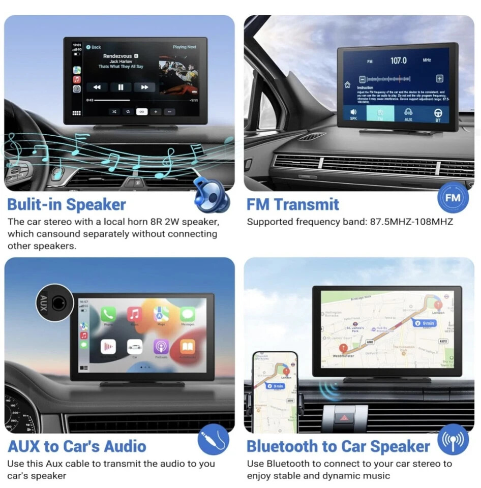 HAUXIY Wireless 9″ Apple Carplay Touchscreen 4K Dash Cam 1080p Backup Cam, GPS