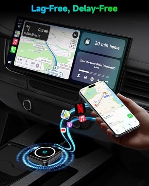 Wireless CarPlay and Android Auto Adapter, USB-A/C, 2-in-1 Compact Auto Black