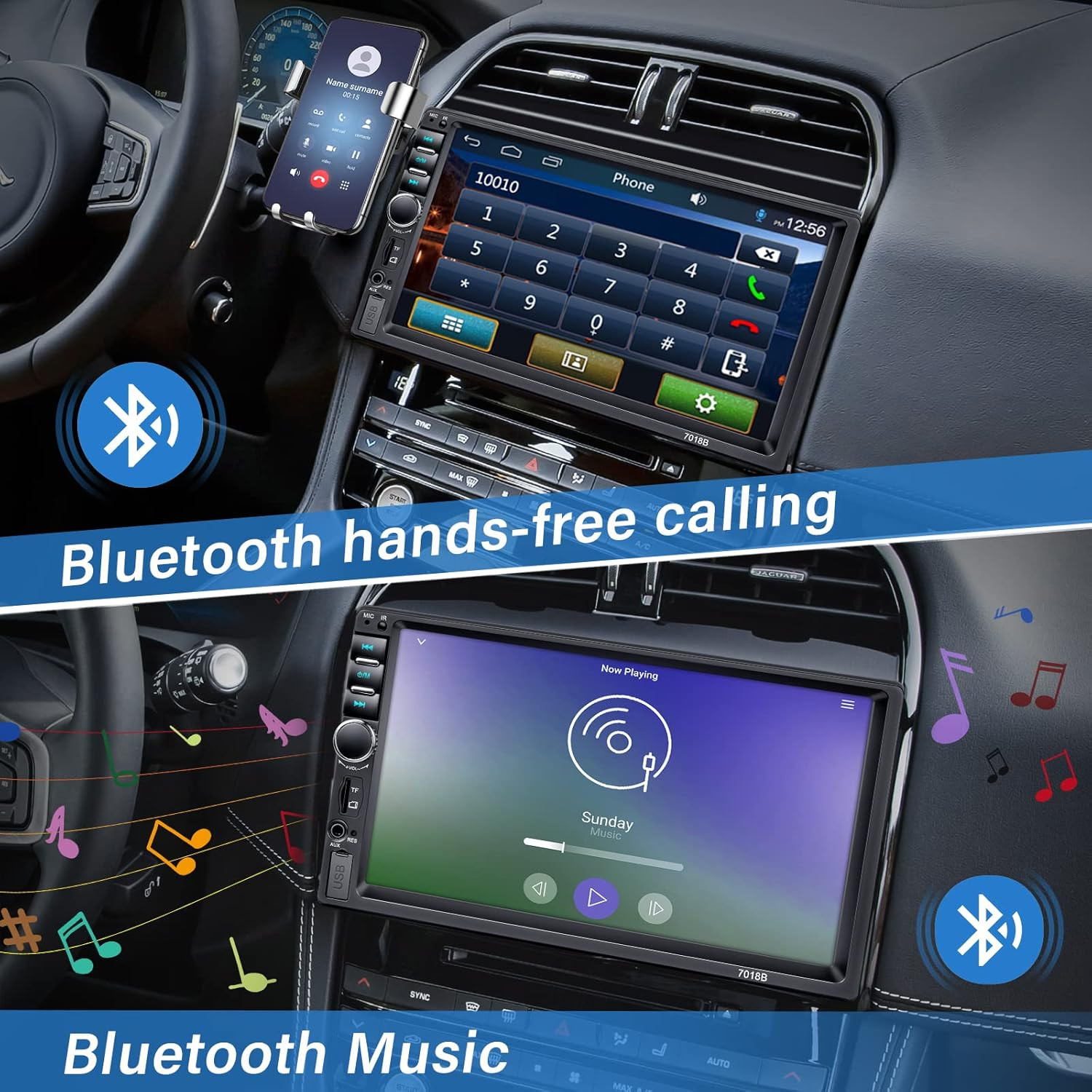 Double Din Car Stereo with Backup Camera Microphone, 7′ Touchscreen 2 Din Radio,
