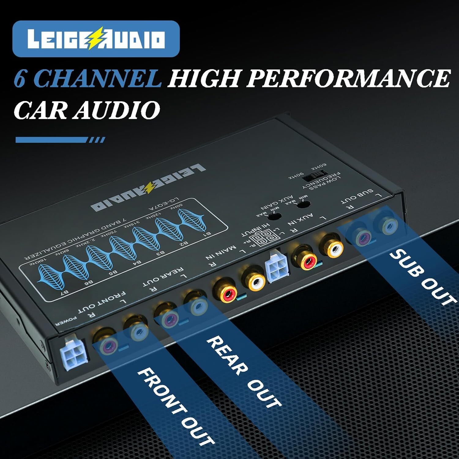 LG-EQ7A 7-Band Car Audio Graphic Equalizer with Front 3.5mm Aux Input, High