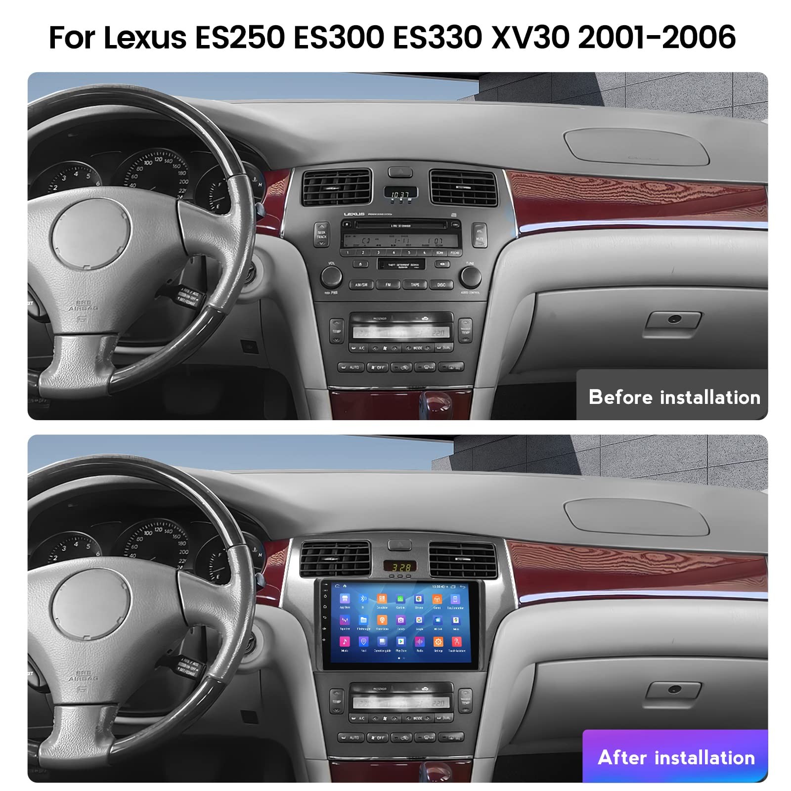 Car Stereo for Lexus ES300 ES330, 8Core Android 14 Radio 2+32GB, Dark Gray