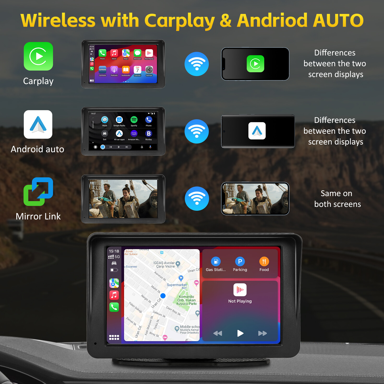 7″ Car Radio wireless Stereo Touch Screen Carplay Android For Honda Pilot 17-24