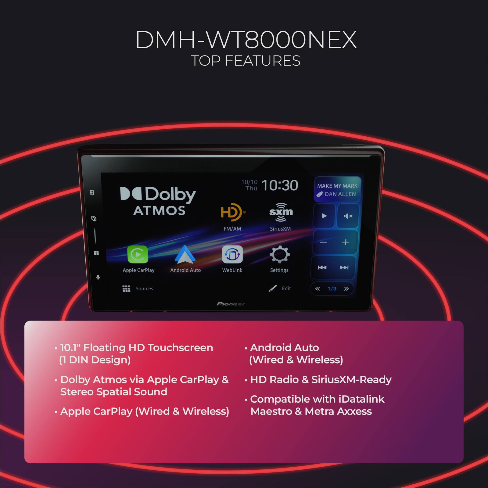 Pioneer – 10.1″ SPHERA Dolby Atmos via CarPlay Digital Media (DM) Receiver – …