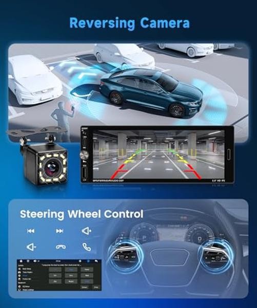 6.9 Inch Single Din Car Stereo with Wireless CarPlay/Android Auto/Mirror