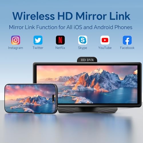 9.3″ HD Touch Screen Car Stereo, Portable Wireless CarPlay & Android Auto,
