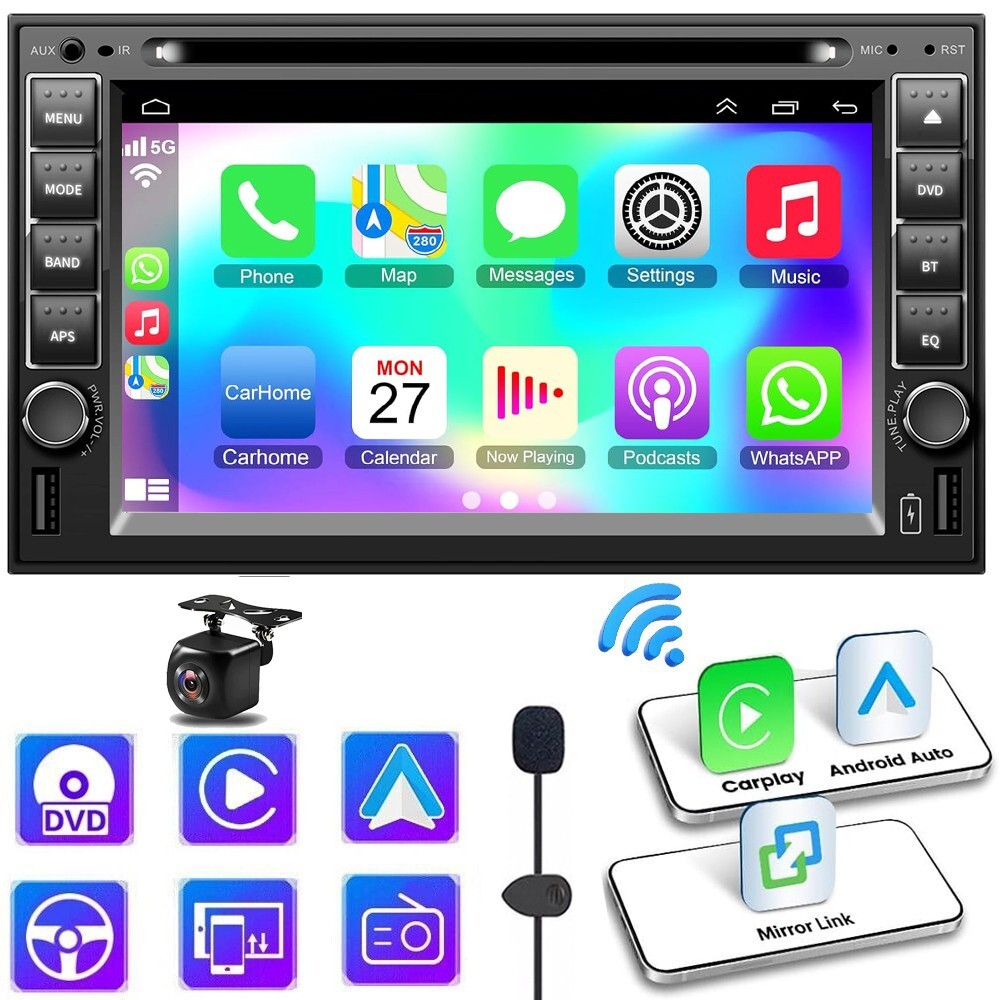 6.2″ Car AM Radio Apple CarPlay Auto GPS Stereo 2 Din Touch Screen CD DVD Player