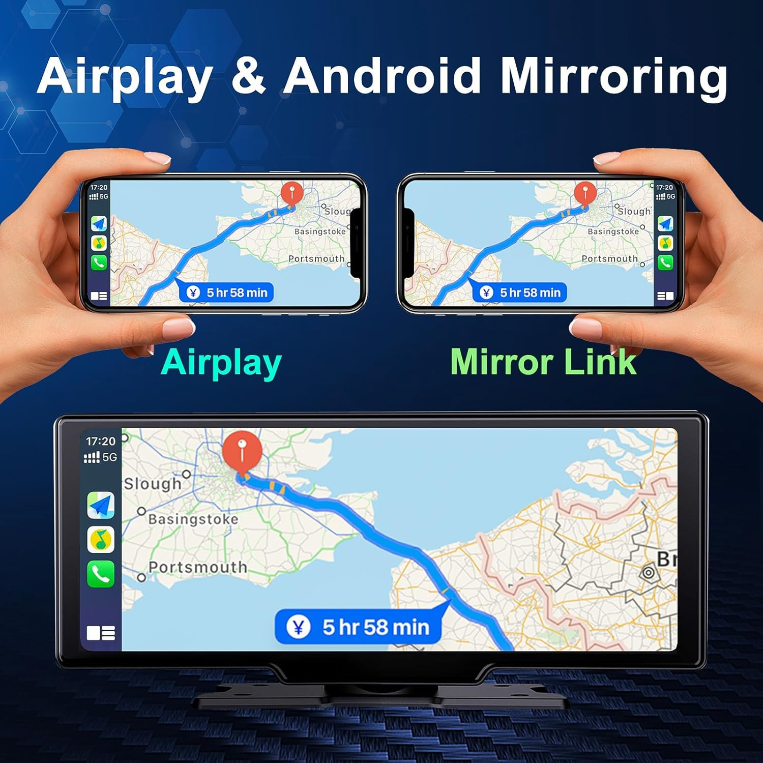 Portable 9.3-Inch Wireless Apple Carplay Screen for Car with Auto Brightness, 4K