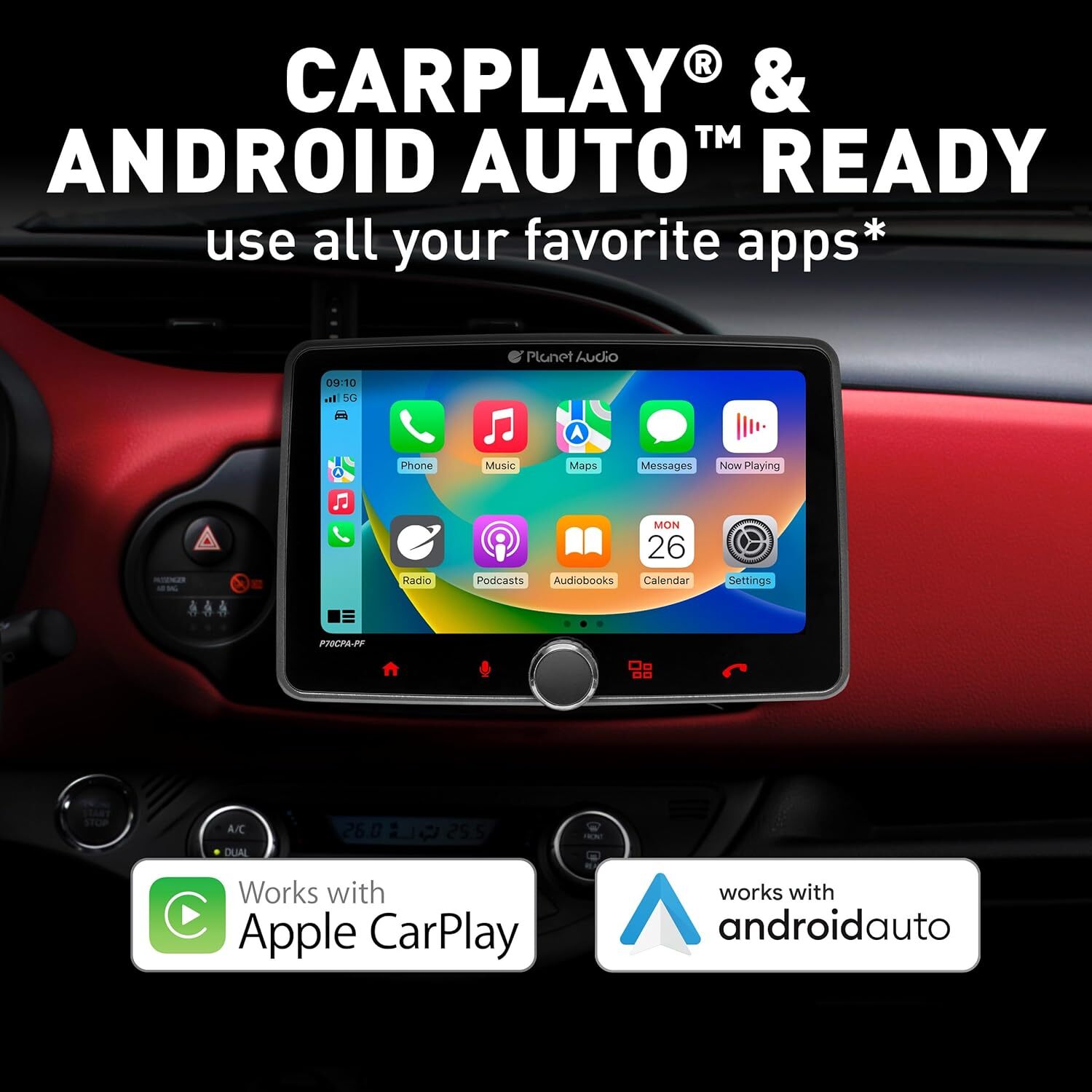 Planet Audio P70CPA-PF Car Stereo – Apple CarPlay, Android Auto, Single Din, 7 I