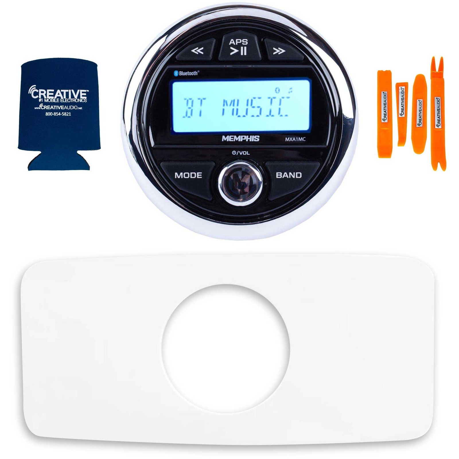 Memphis MXA1MC AM/FM/BT/AUX/USB With Stinger SEADASH3W White Marine Dash Kit