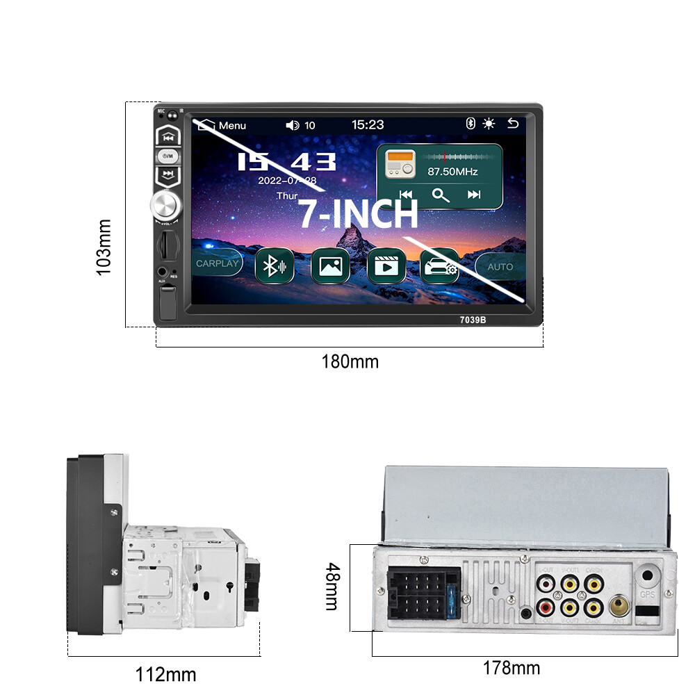 7″ Single 1 Din Touch Screen Car Stereo Radio IOS/Android CarPlay Bluetooth Play