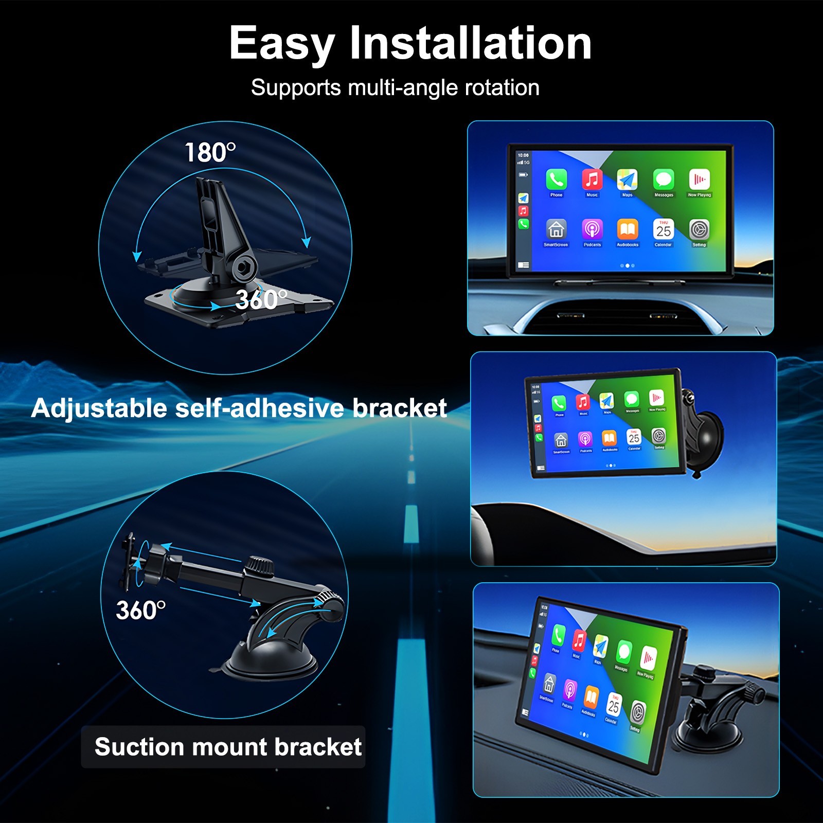 9 Inch Touch Screen Portable A-pple CarPlay & Android Auto Car Stereo + Rear Cam