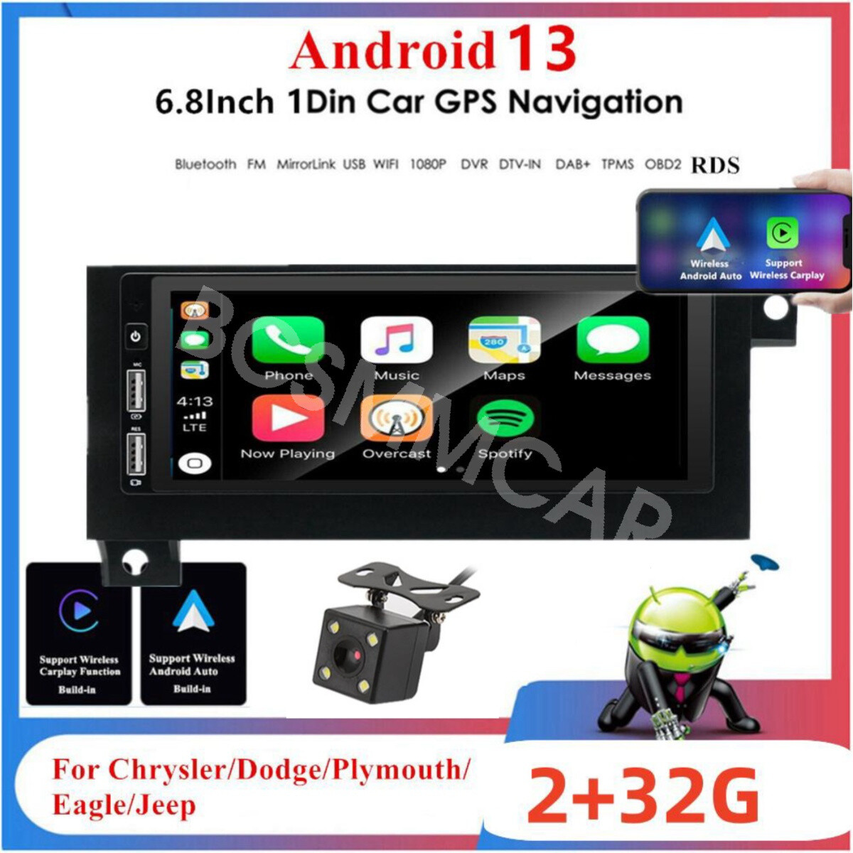 1 Din Touch Screen Car Radio Player BT Fit For Jeep Cherokee 1997-2001 W/Camera