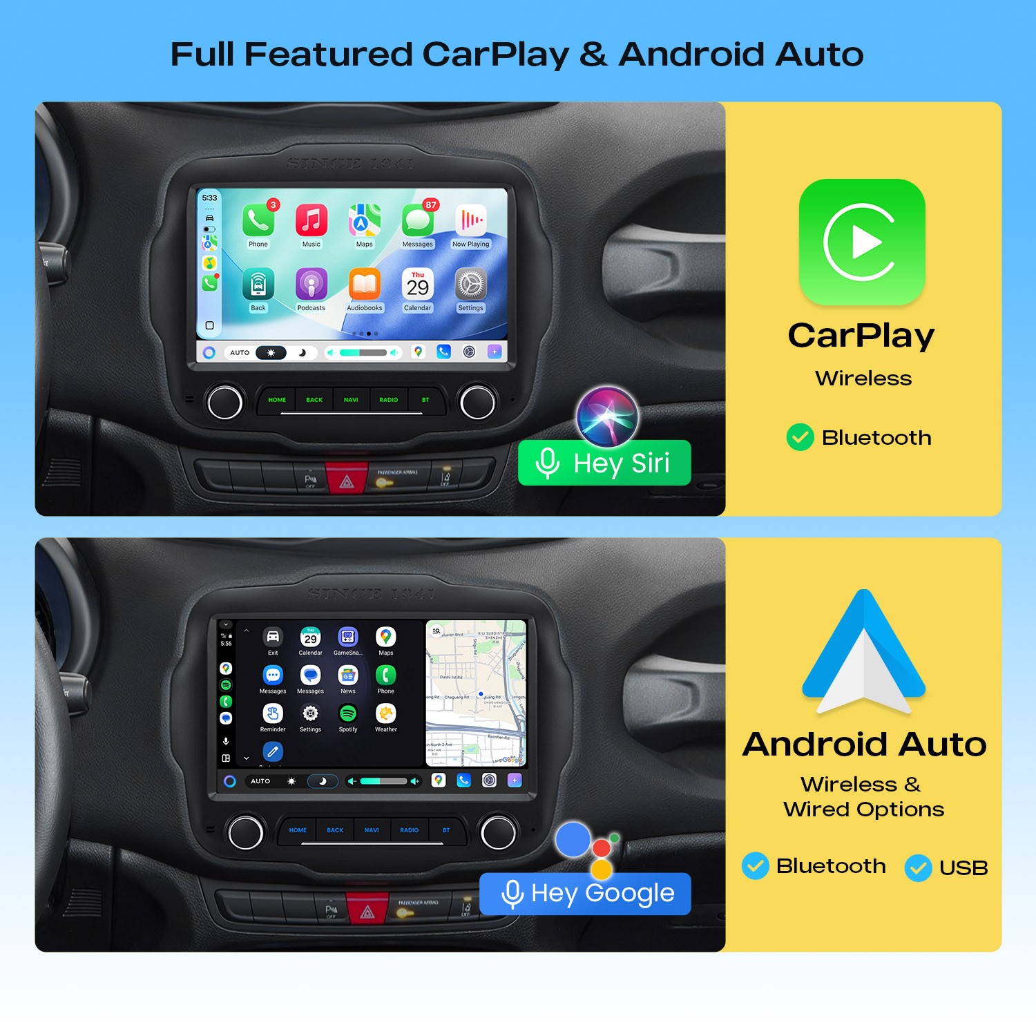 Android 14 Radio for Jeep Renegade 8-Core 8+128GB Wireless CarPlay Auto DSP 4G