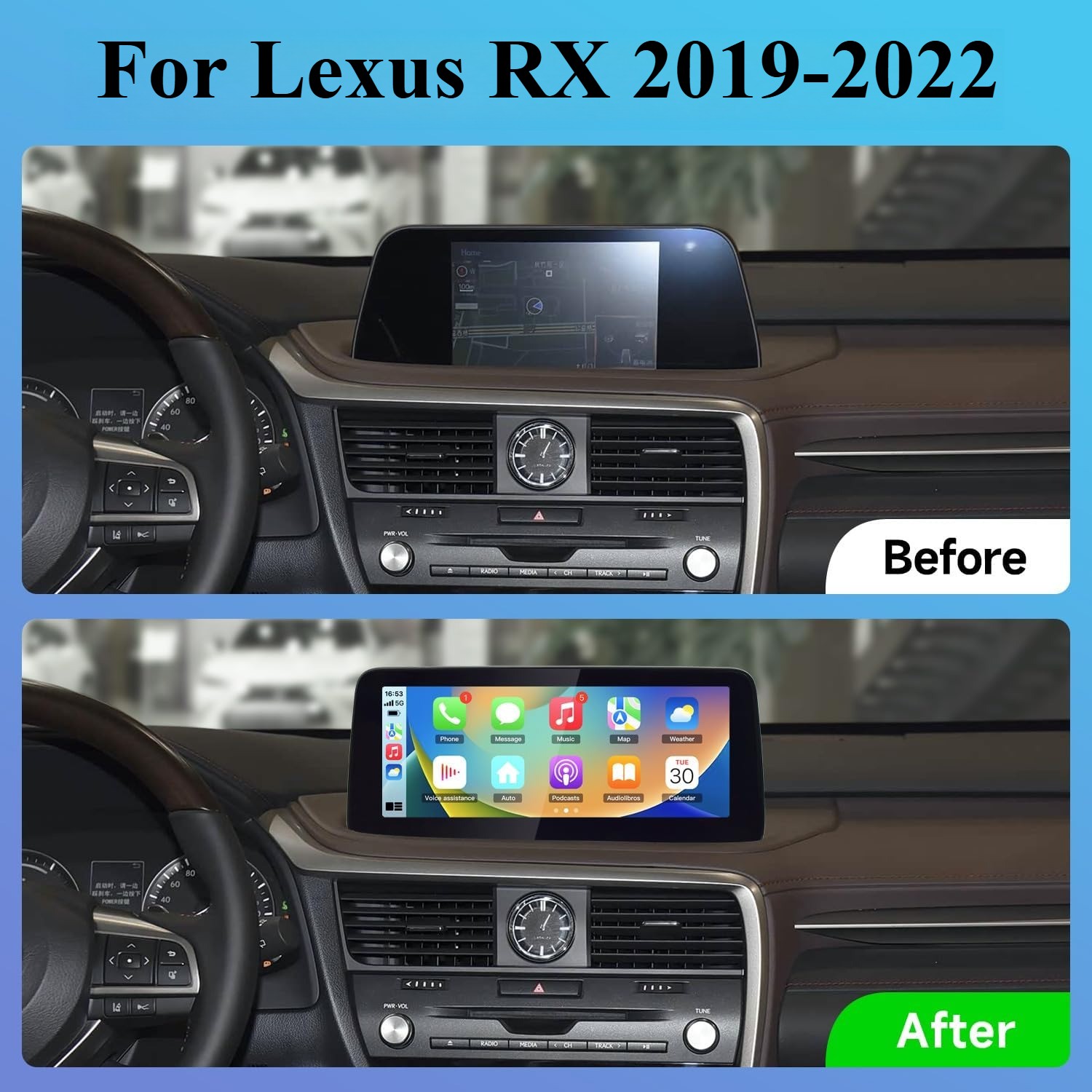 12.3″Car Radio for LEXUS RX 2019-2022 Wireless Carplay GPS Navigation DSP SWC FM