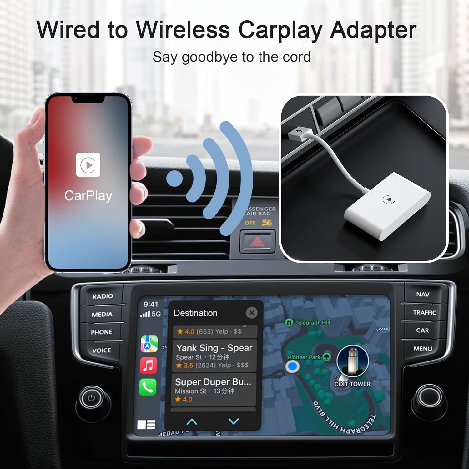 New Wireless CarPlay Adapter Compatible iPhone Dongle Plug & Play Fast Shipping