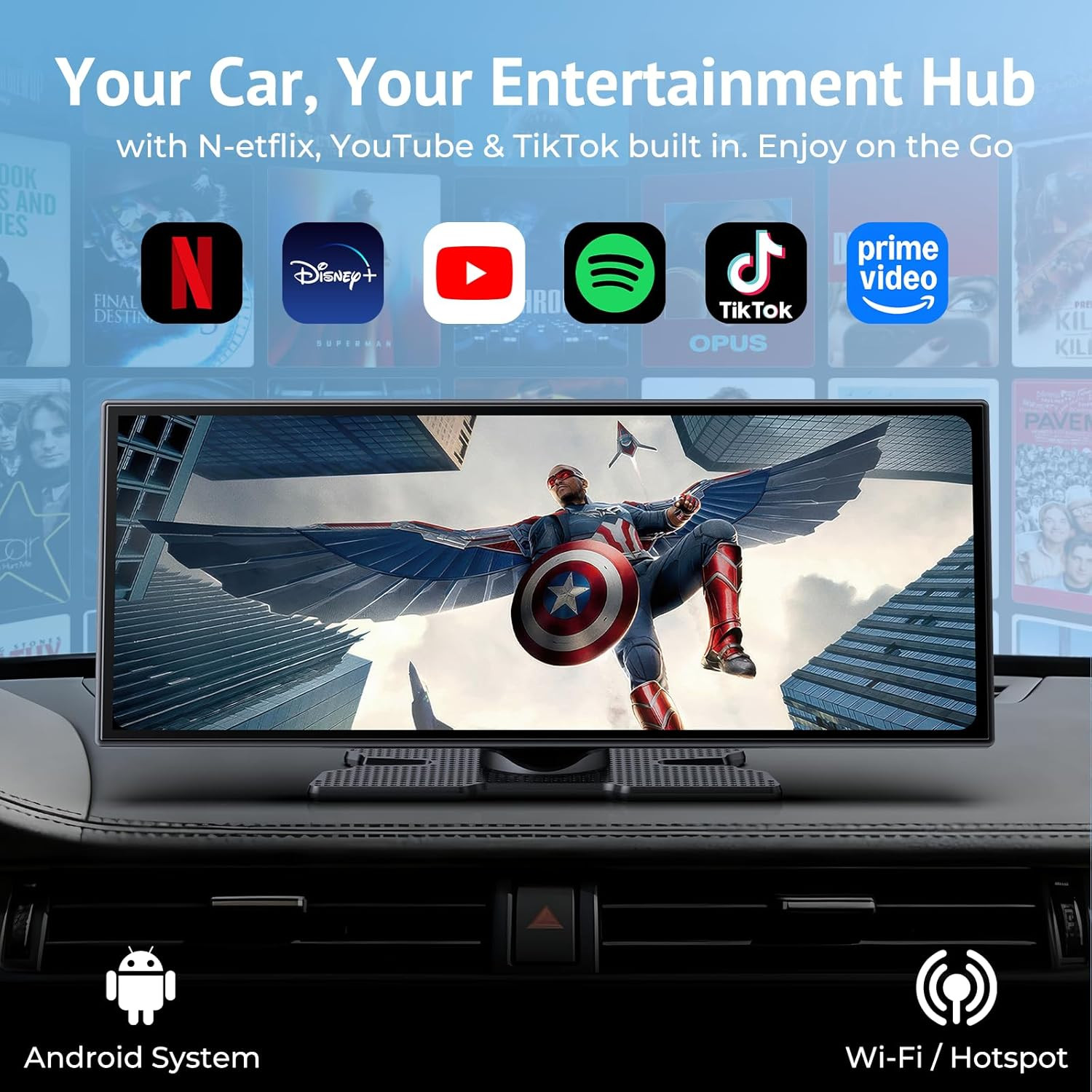 11.26″ Carplay Screen for Car, Built-In N-Etflix/Youtube/Tiktok, Car Stereo for