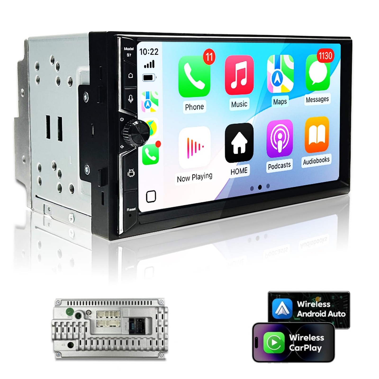 Double Din Car Stereo, 7″ QLED Touchscreen 1280×720, 2GB RAM 64GB ROM, Wirele…