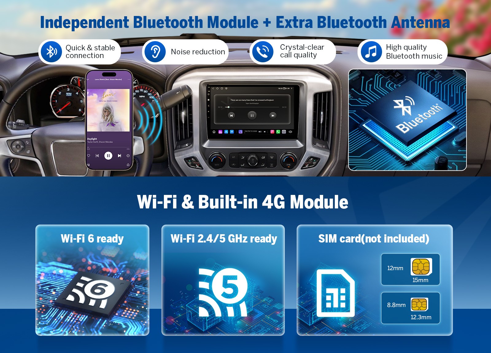 10.1 inch QLED 6+64 Android for Chevy Silverado 14-18 Car Stereo CarPlay In Dash