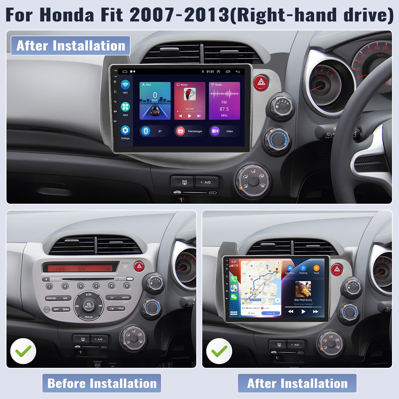 2G+64G Android Car Stereo Radio for Honda Fit Jazz 2008-2013 Right Drive CarP…
