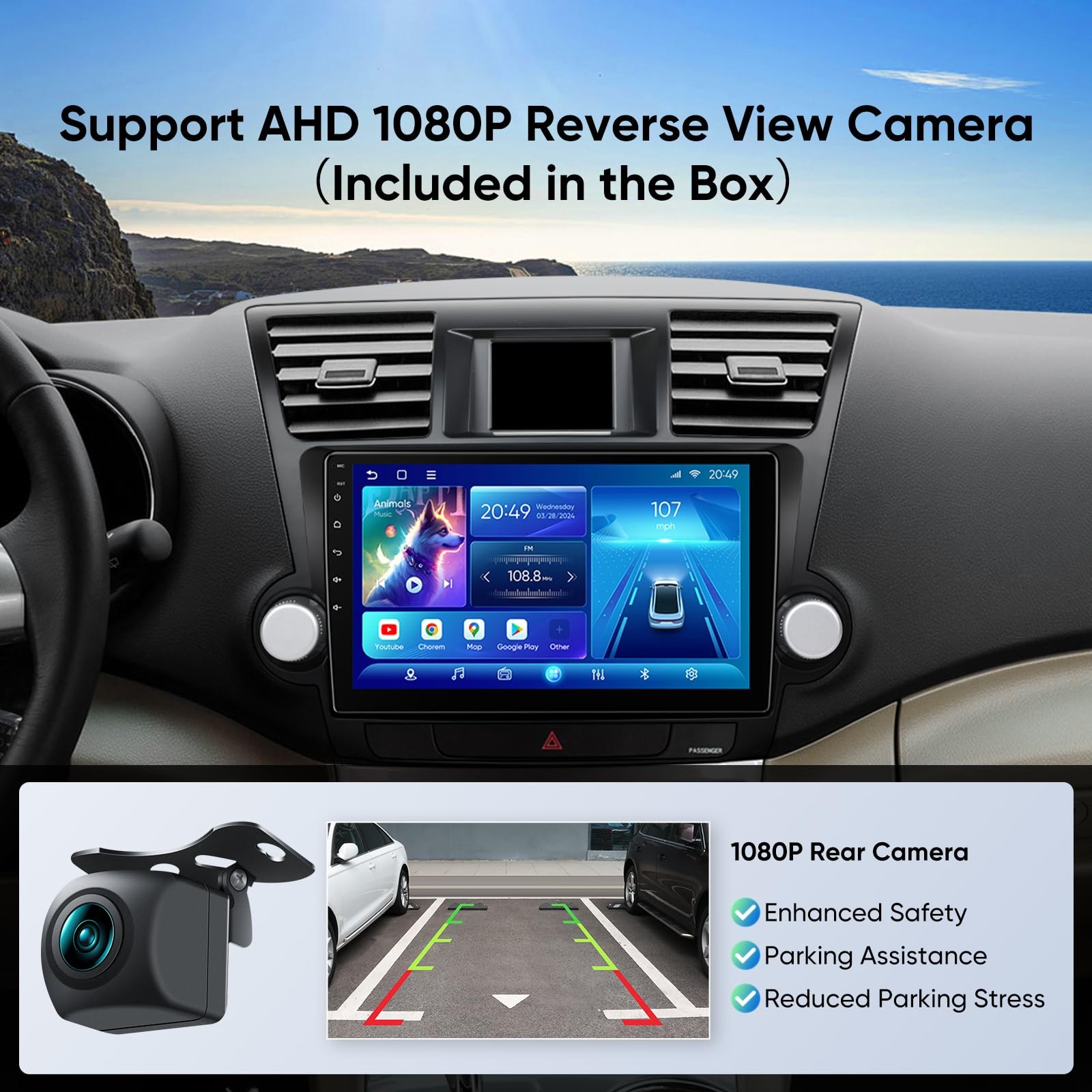 1280*800 CarPlay For 2008 2010 2012 Toyota Highlander Car Radio Stereo GPS 64G