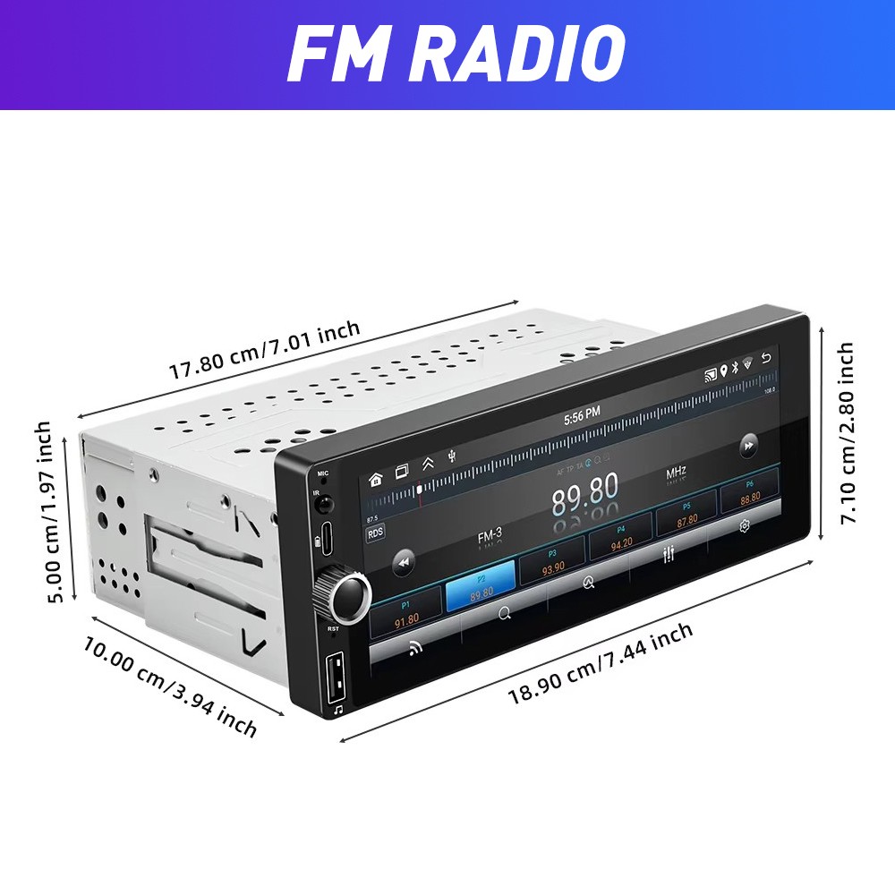 1 Din Car Stereo Wireless Apple CarPlay 6.86 touchscreen Bluetooth Radio USB
