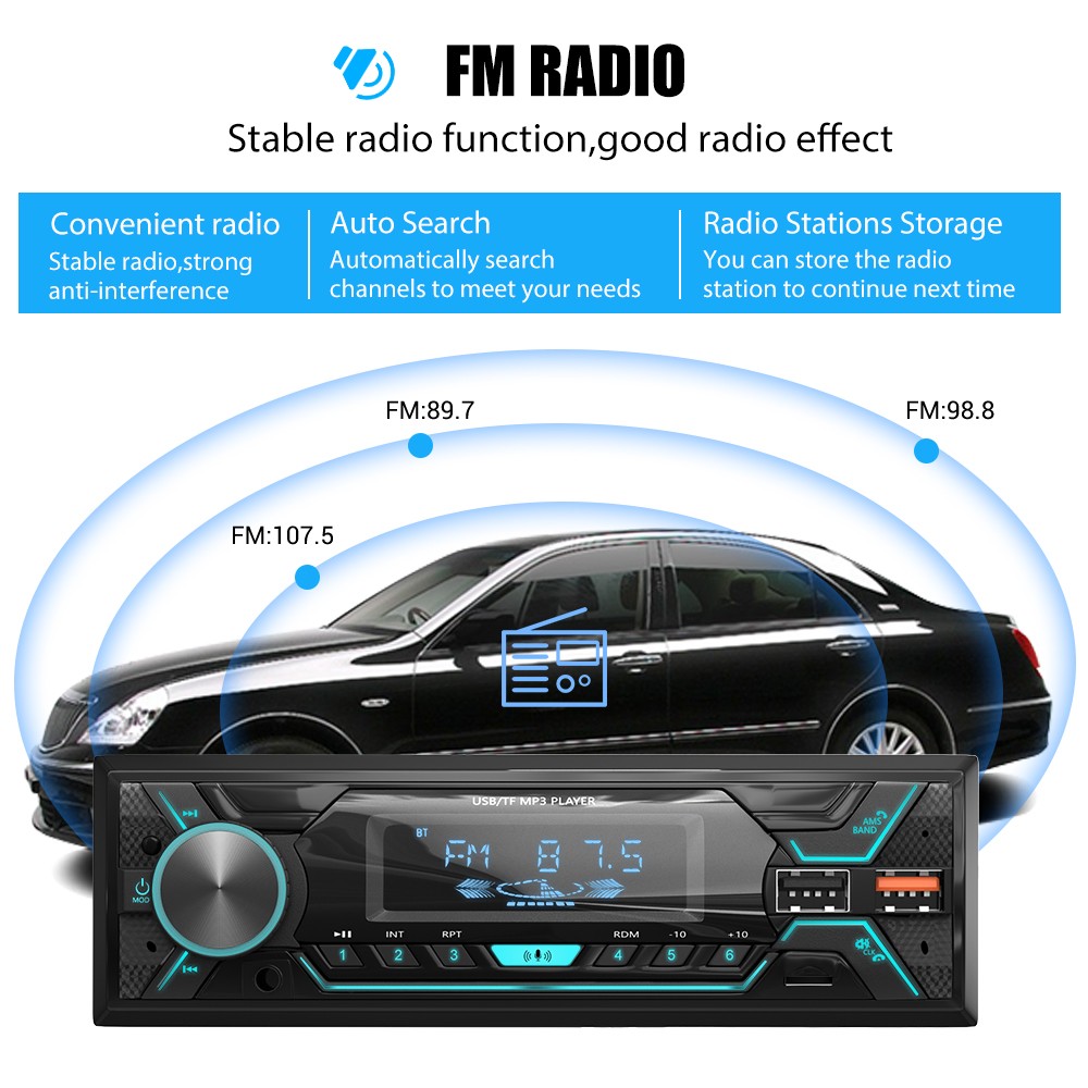 Car Stereo Radio Single 1 Din Head Unit MP3 Player FM RDS USB SD AUX Bluetooth