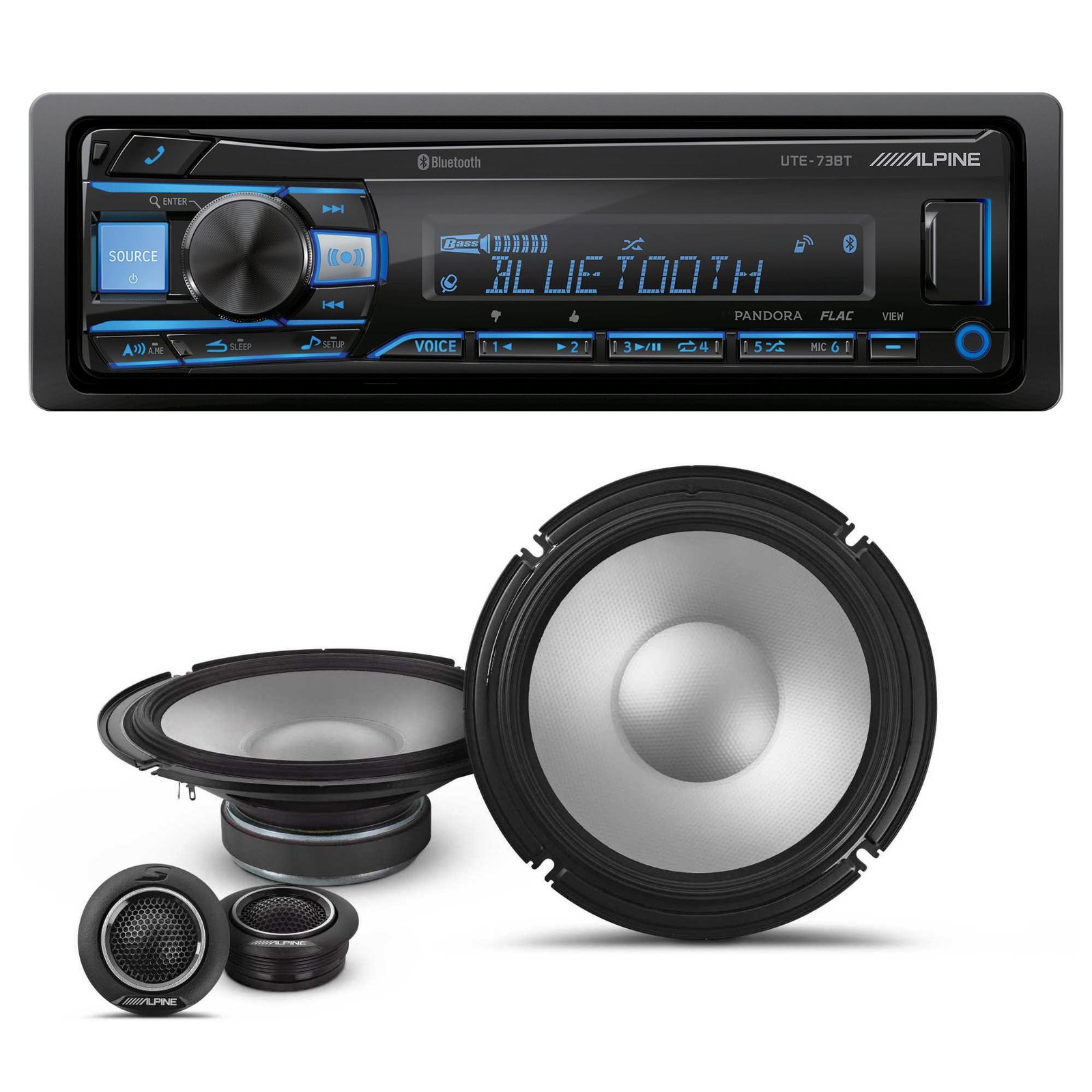 Alpine UTE-73BT Receiver & S2-S80C 8″ Speakers – Bluetooth, Digital Media Pair