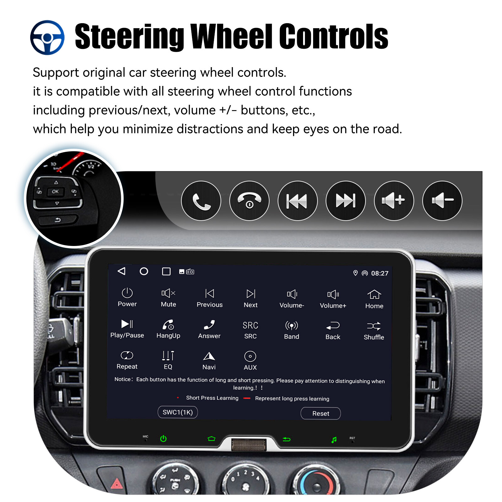10″ Rotatable Car Stereo Radio 1 DIN Android 13 4+64G Carplay GPS Navigation Cam