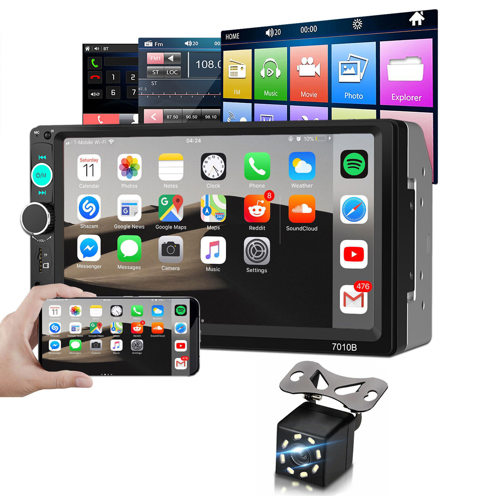 Double Din car mp5 stereo player touch screen USB Bluetooth Mirror Link Radio
