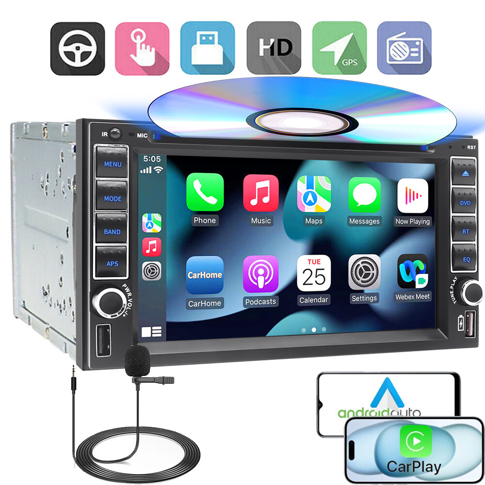 Dual 2Din Apple CarPlay Android Auto GPS 6.2″ Radio Car Stereo Touch DVD CD Slot