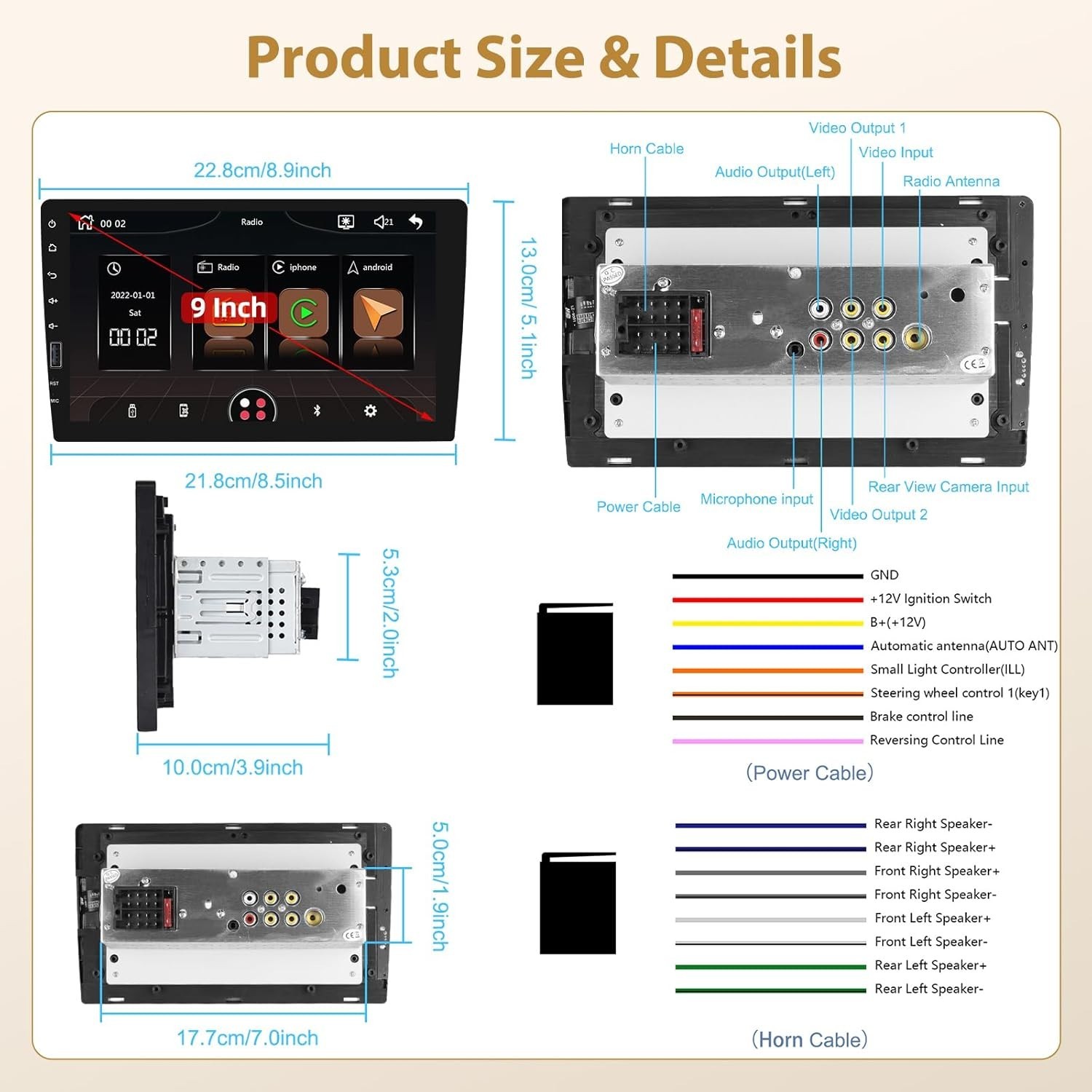 9″ Android Auto Carplay Stereo Single DIN Universal with Backup Camera
