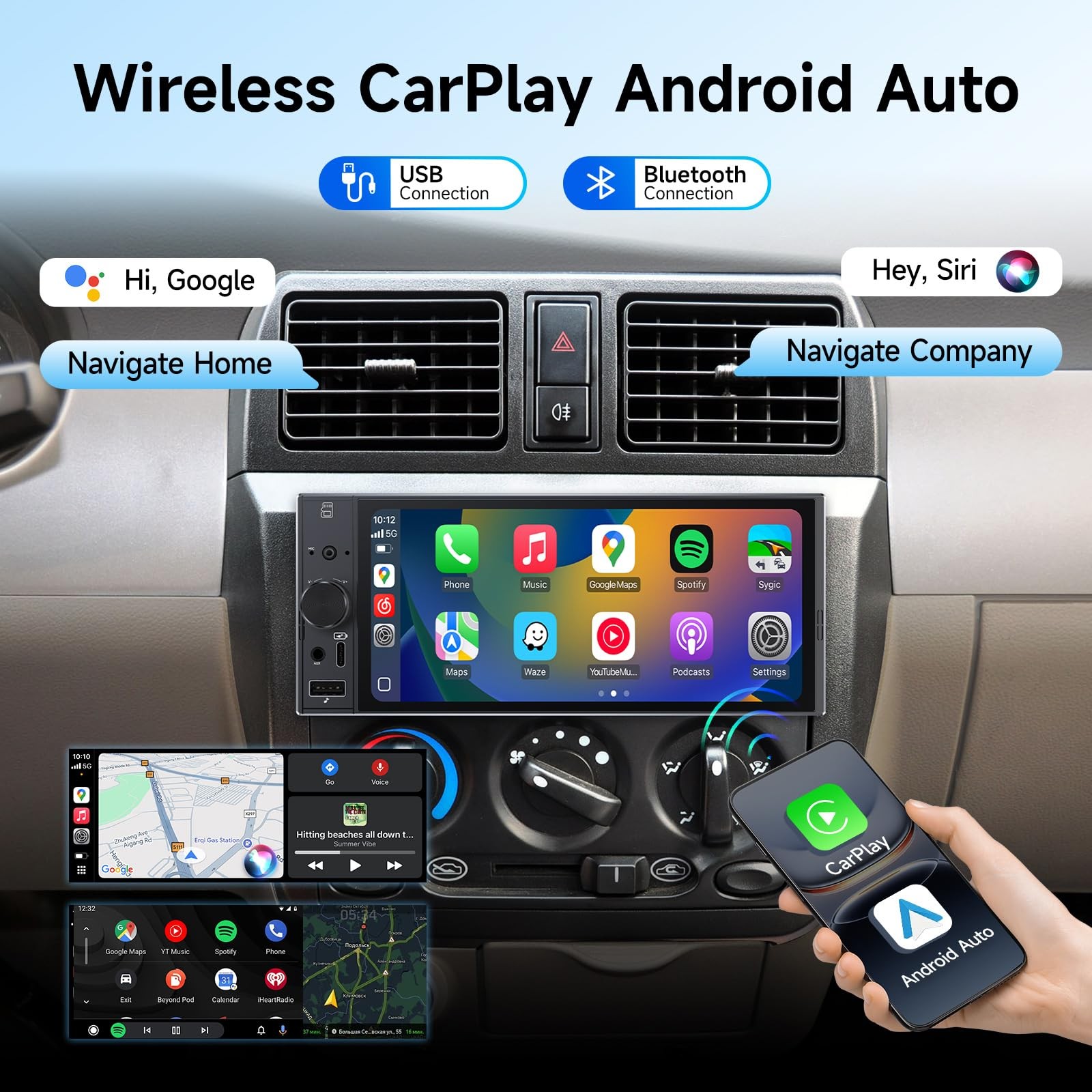 Single Din Car Stereo with Carplay Android Auto,6 Inch in-Cell Touch Screen,…