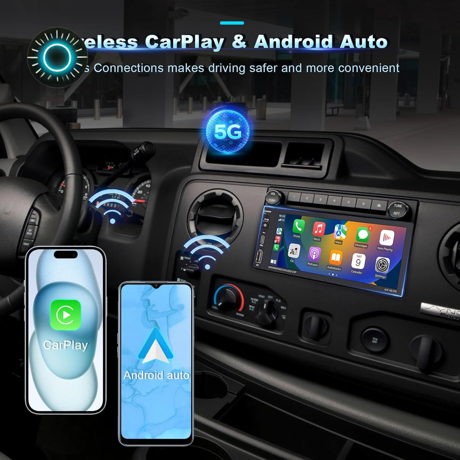 Wireless Single Din Car Stereo with Apple Carplay Ips Touch Screen Car Radio wit