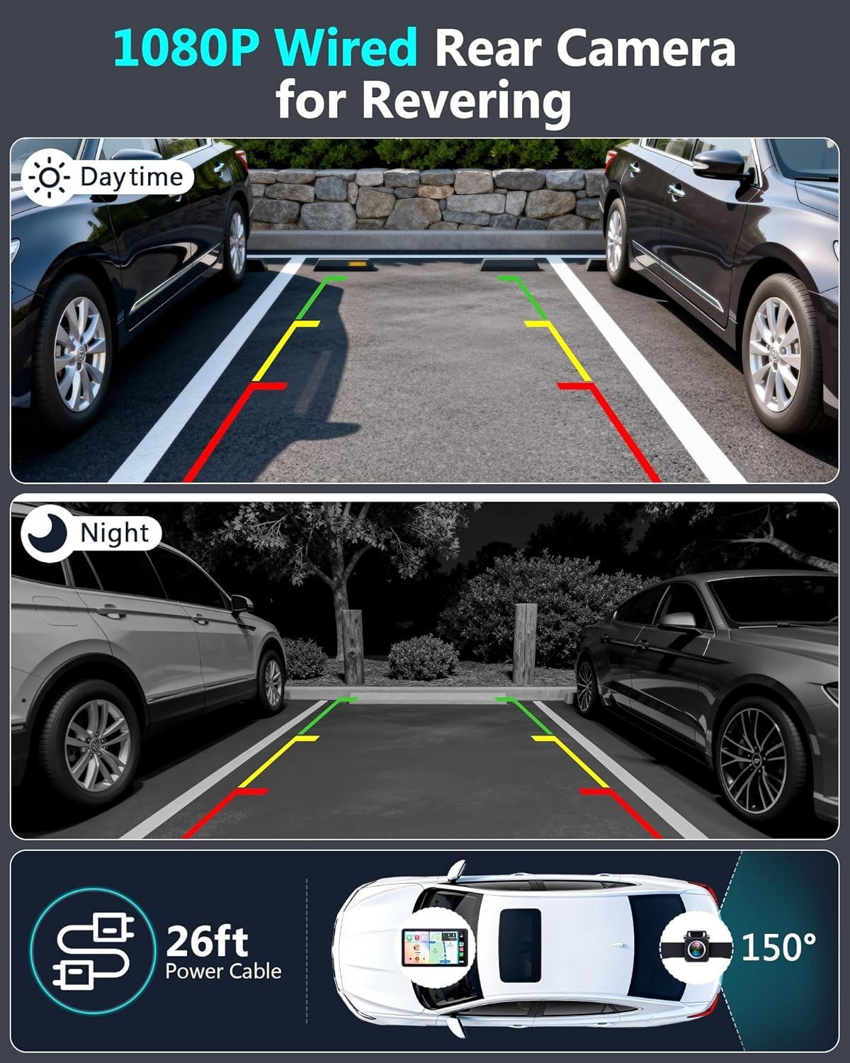 Seamless 7″ Wireless Car Display with Clear Backup Camera for Easy Parking