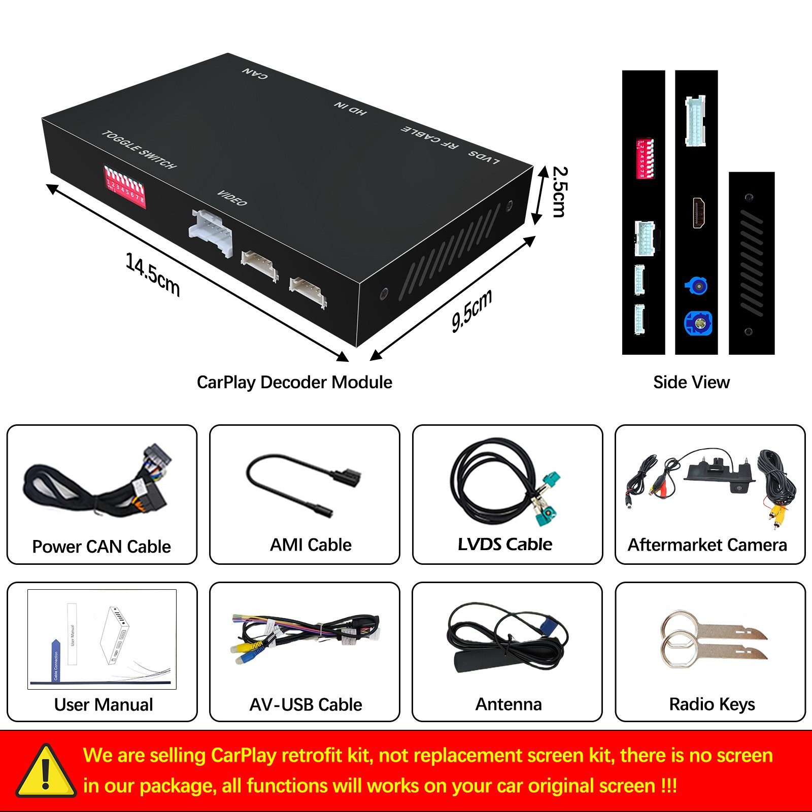 Wireless CarPlay Android Auto + Rear Camera Retrofit Kit Fit for Audi 2010-2019