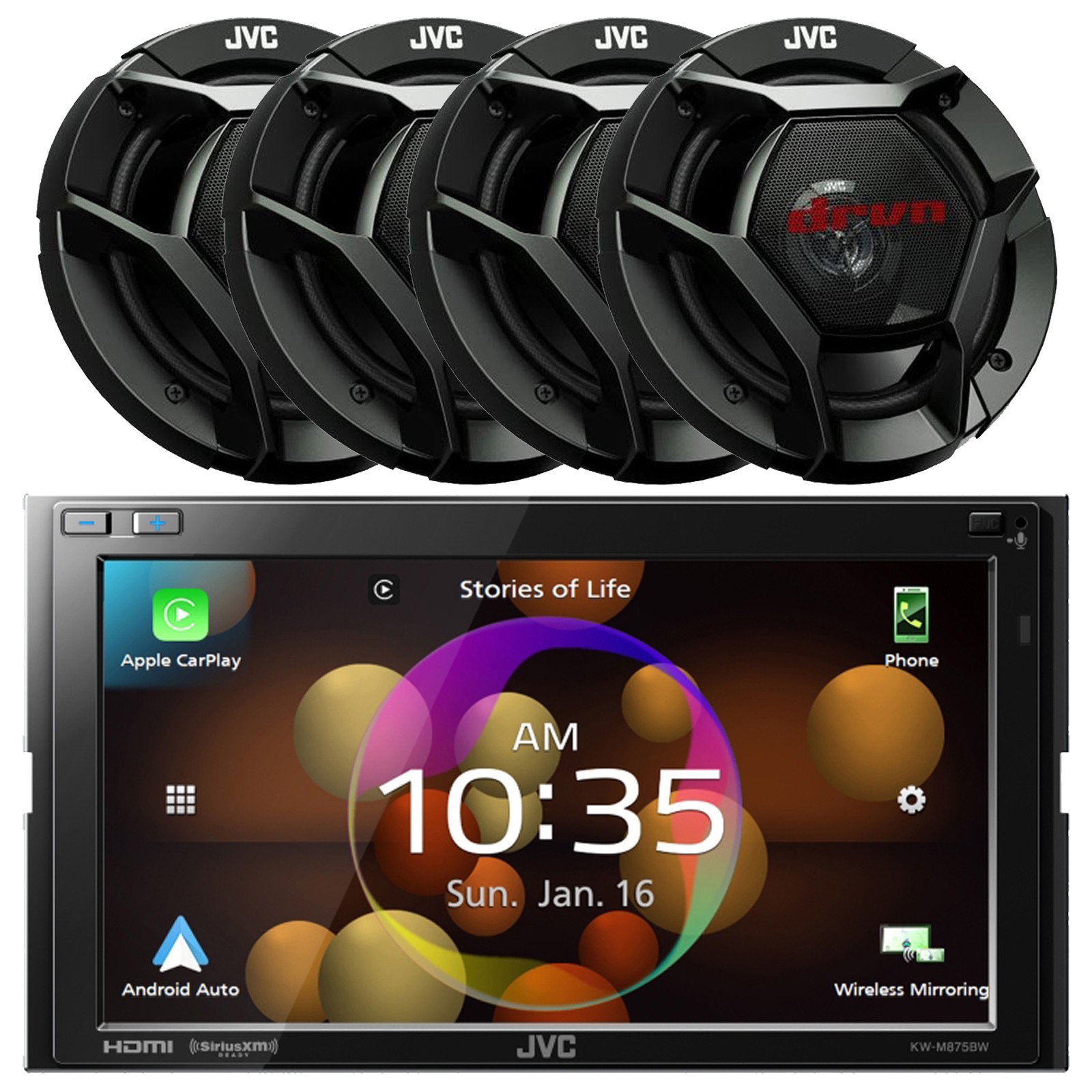 In-Dash 2-DIN Bluetooth WiFi USB Receiver w/ 4x 6.5″ 2-Way Coaxial 300W Speakers