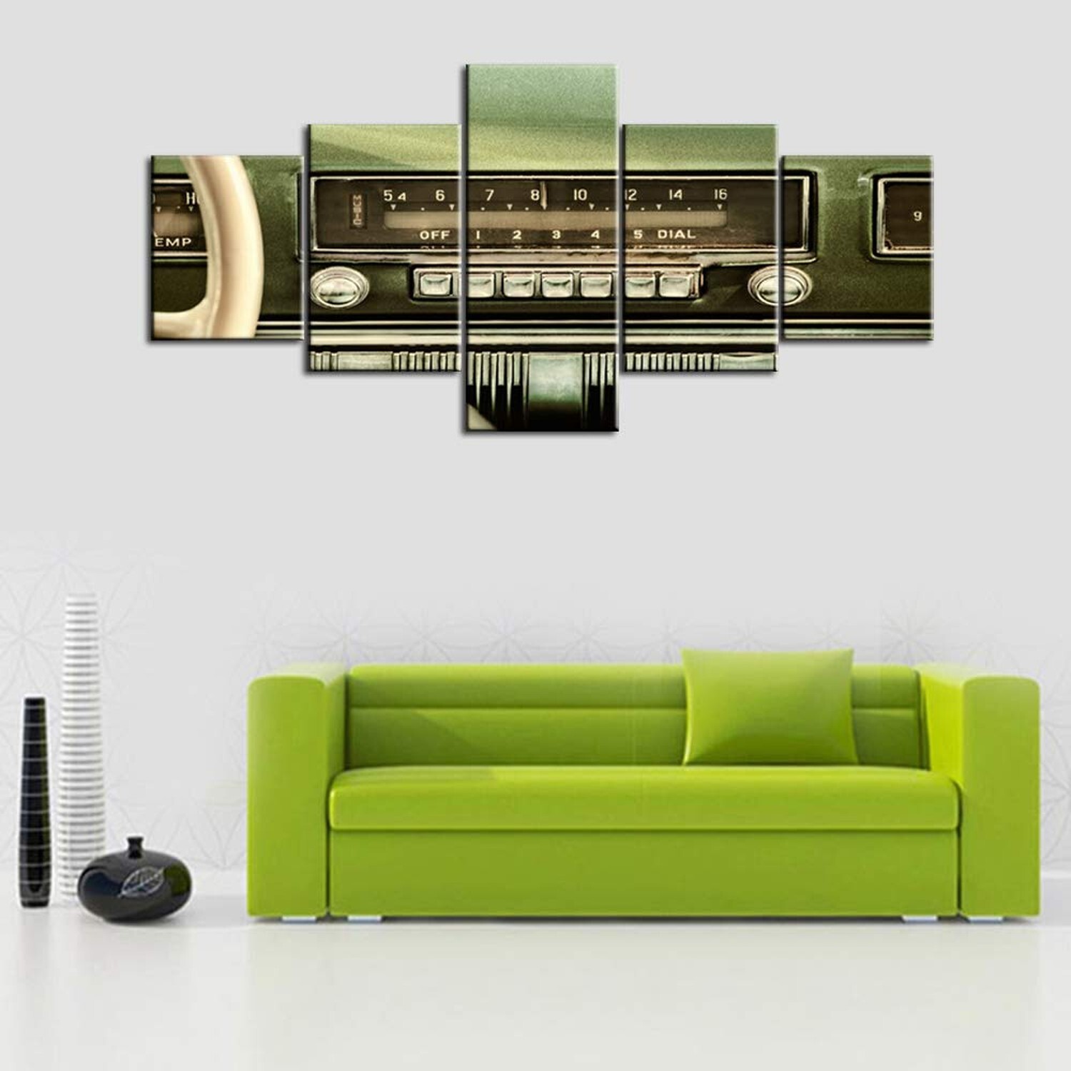 TUMOVO 5 Piece Retro Styled Image of an Old Car Radio Inside a Green Classic …