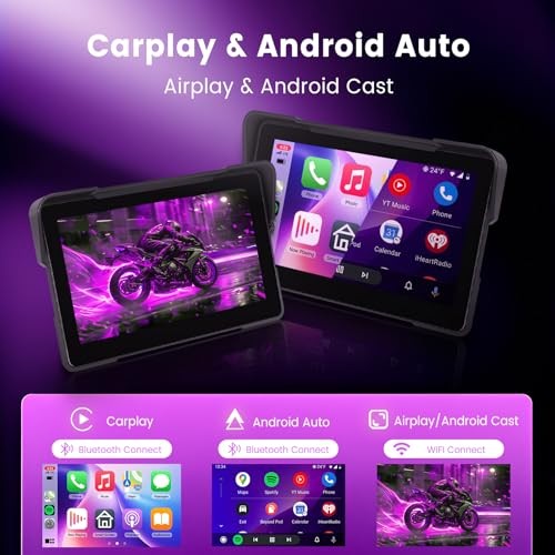 Motorcycle Carplay Screen 7 Inch with Wireless CarPlay/Android Auto,
