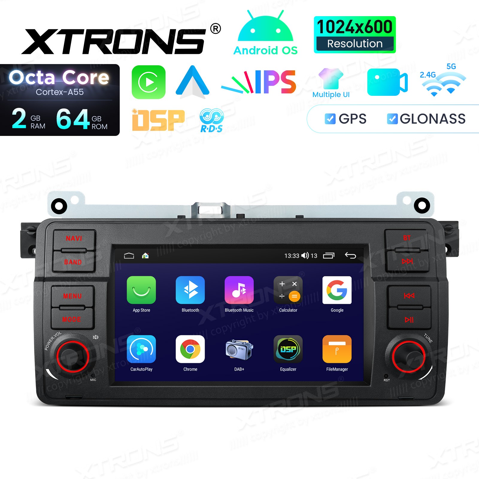 for BMW E46 325i 330i Android 14 Car Radio 7″ IPS Octa Core Wireless CarPlay 64G