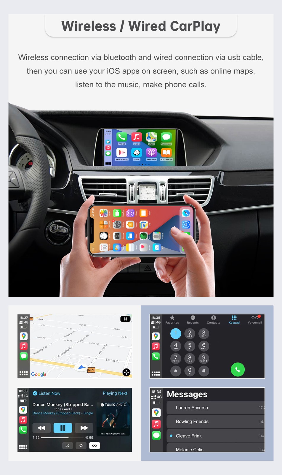 Wireless Carplay Android Auto Retrofit Kit for E Class W212 E Coupe C207 2012-15