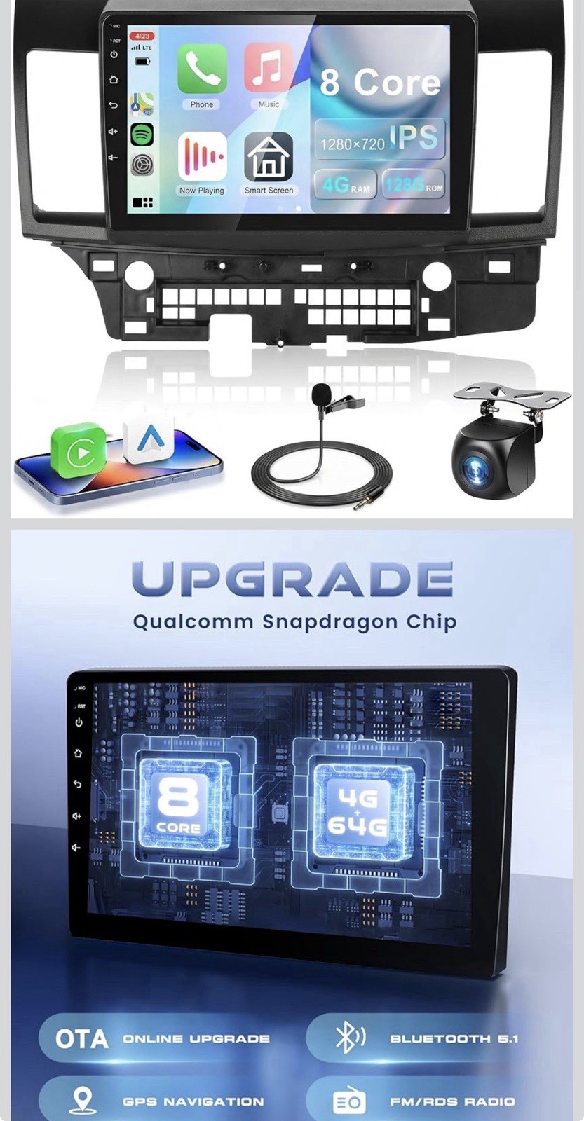 8Core 4G+64G Qual-comm Snapdragon Chip Car Radio Mitsubishi Lancer 2008-2017