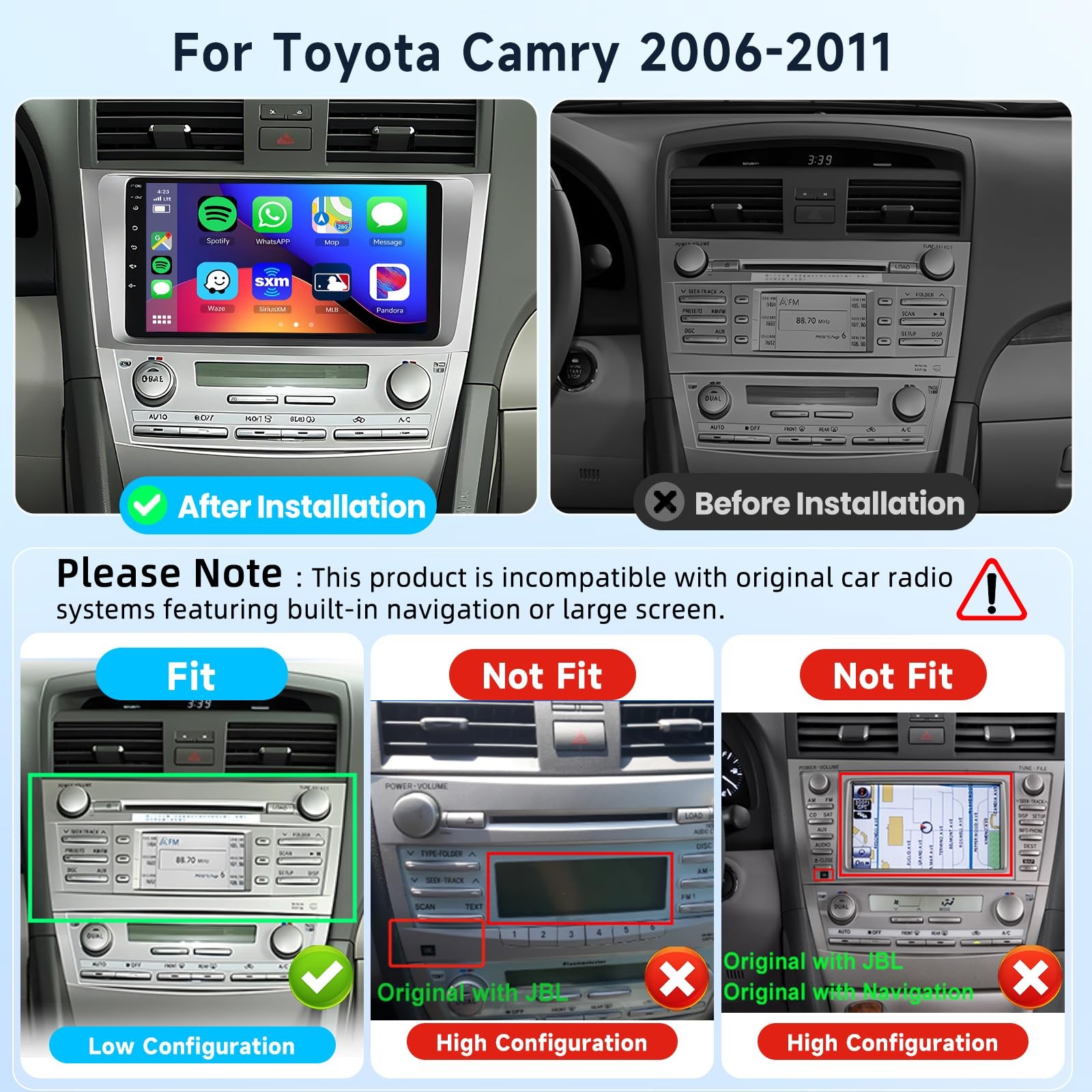 Podofo 2G+64G Car Radio 9 Inch for Toyota Camry 2006-2011 Android 13