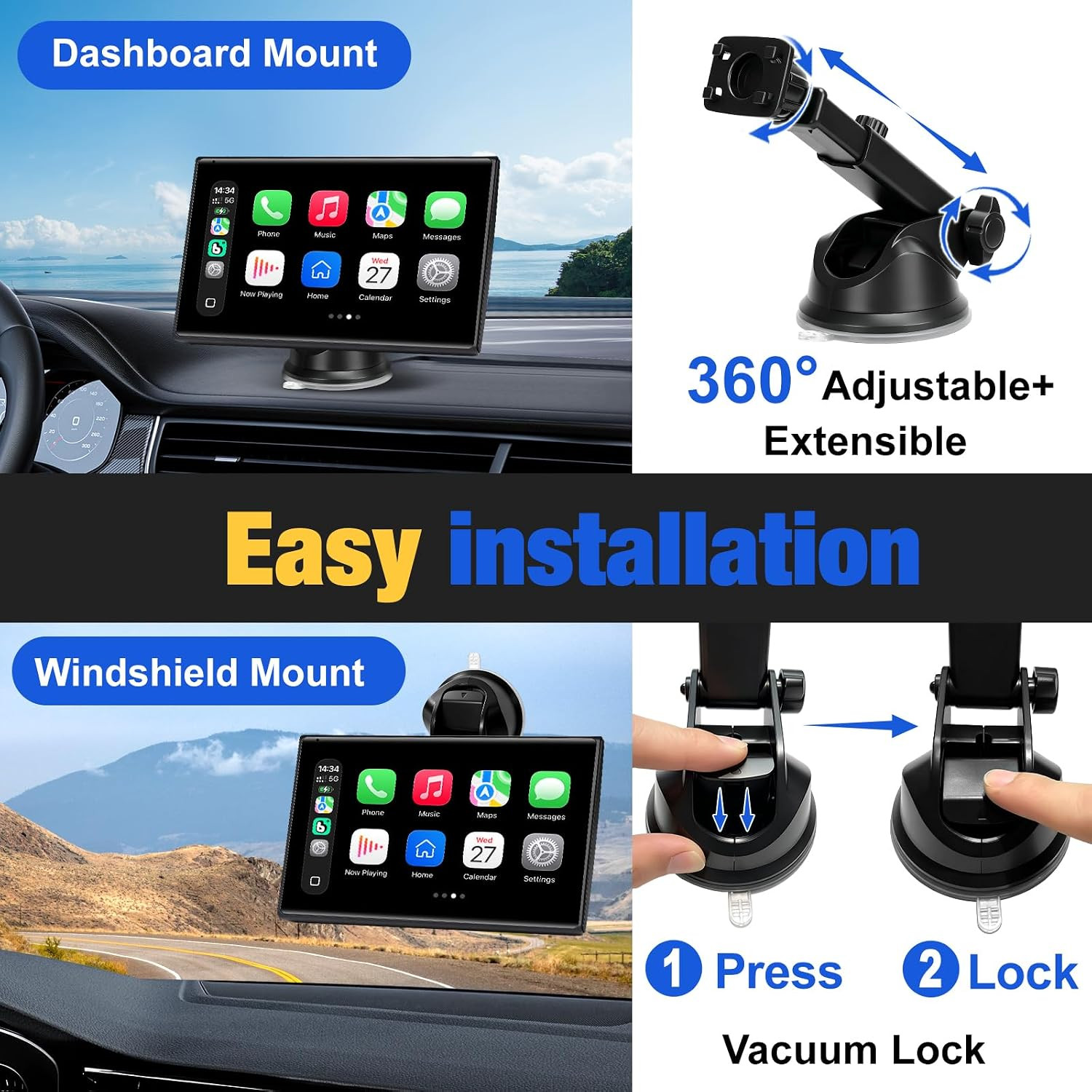 Carplay Screen for Car, 7 Inch Wireless Carplay & Android Auto（Black） | Portable