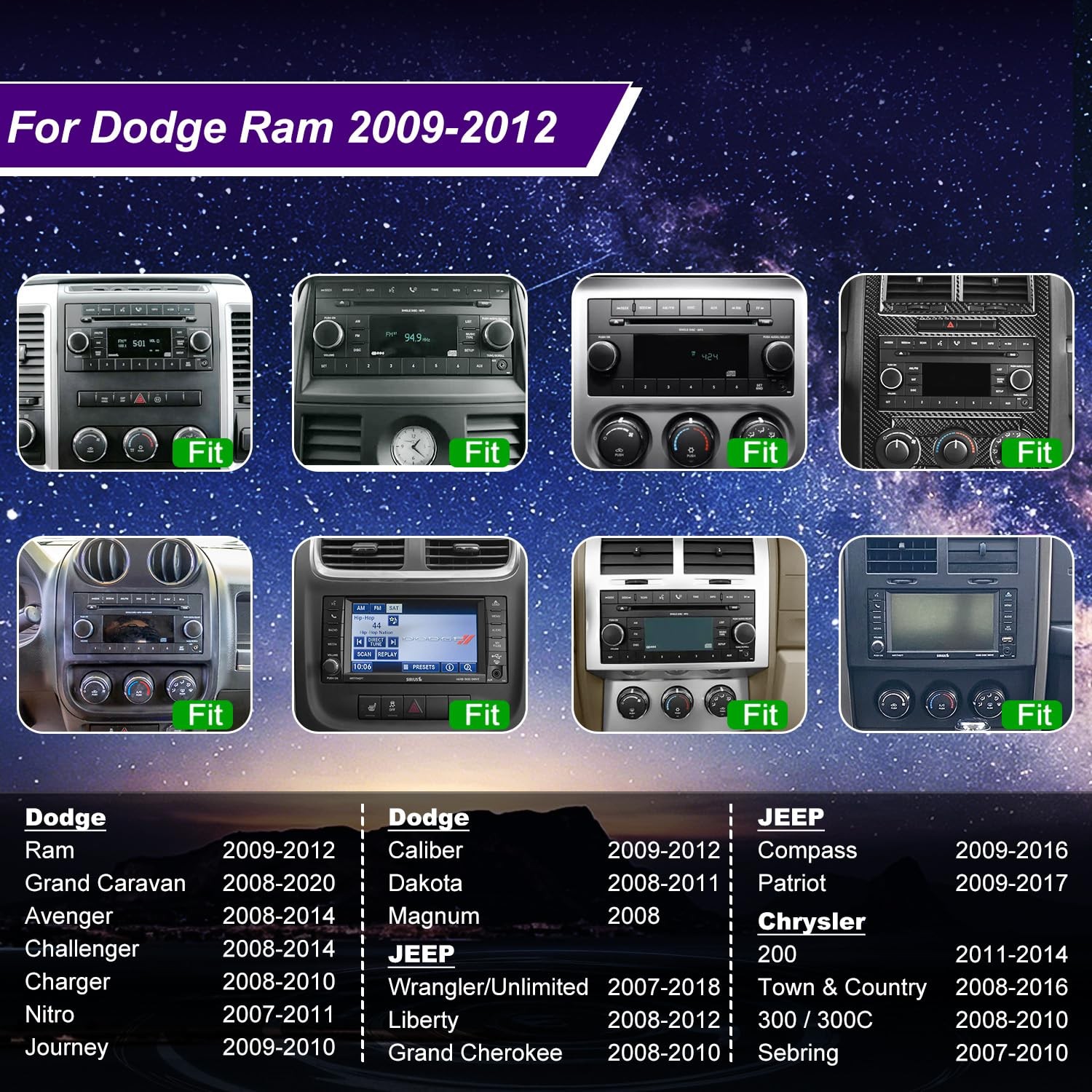 5G WiFi Radio for Dodge RAM Jeep Wrangler Touch Screen GPS CarPlay Android Auto